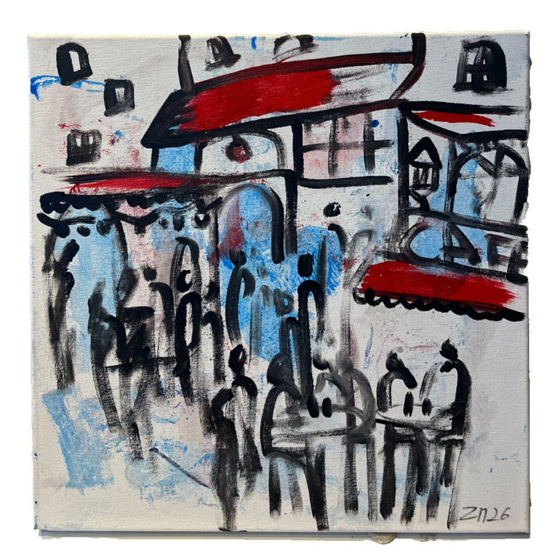Old Town Düsseldorf Counter Original 40x40 Acrylic Picture Canvas Drawing Unique gallery