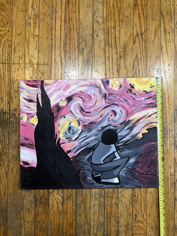 Hand-Painted Starry Night CUSTOM Sky & Landscape Figure Painting 16x20 Signed gallery