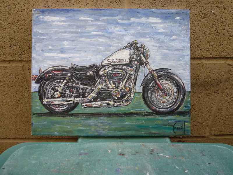 Harley Davidson Fourty Eight Sportster Motorcycle 8x10 painting original Crowell gallery