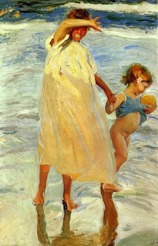 Ｏｉｌ　ｐａｉｎｔｉｎｇ las dos hermanas two sisters by beach Joaquin Sorolla y Bastida 36″