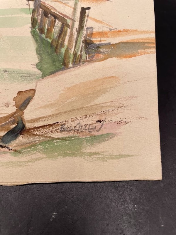 Small Unframed Watercolor Painting Boats Dock Beach Seaside Signed Bill Allen gallery