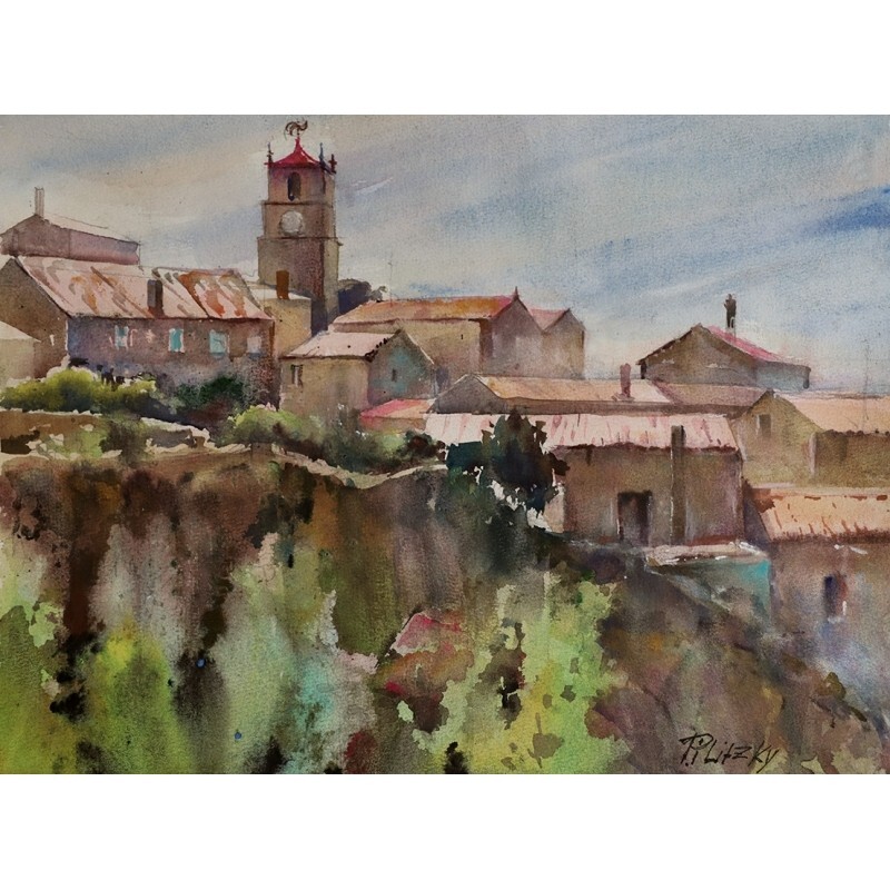 ORIGINAL Painting Impressionism Cityscape Monsanto 11.4″x15.3 Piter Ilitzky
