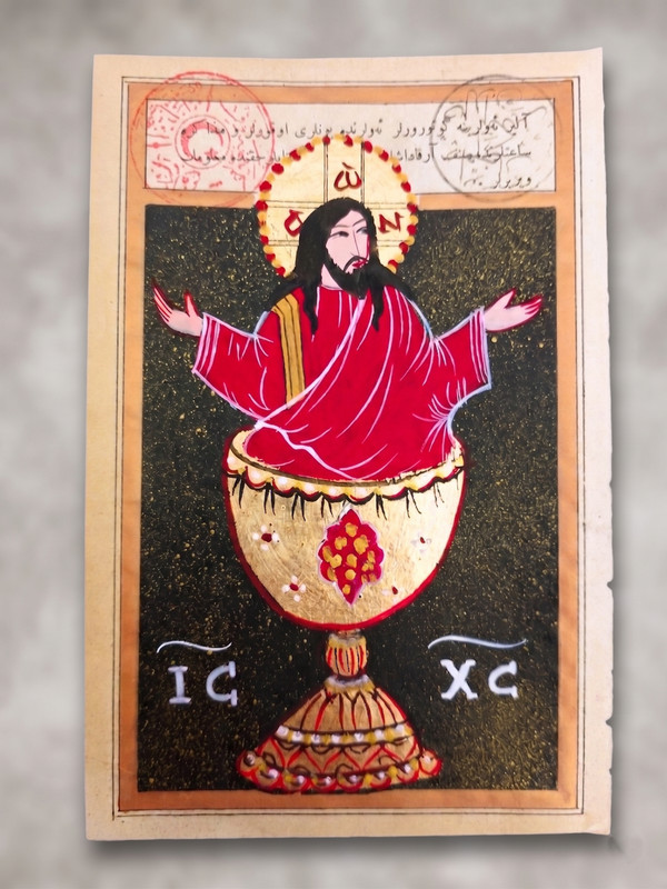 Handmade Christ in Chalice Miniature Art – Traditional Ottoman Paper