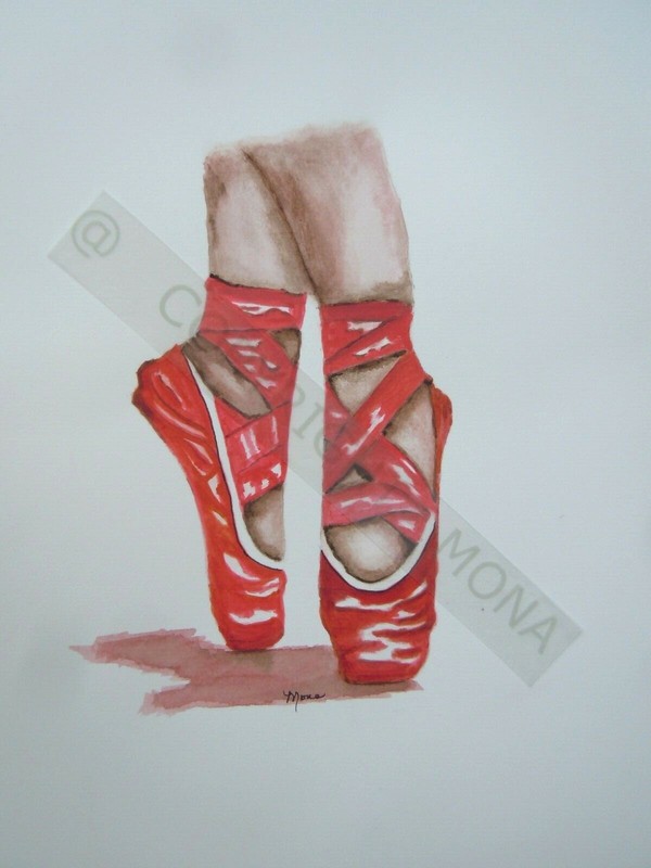 BALLET, BALLERINA, TAP SHOES, DANCE WATERCOLOR ~ HAND PAINTED ~ NOT A PRINT