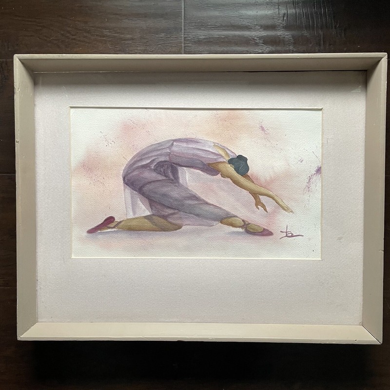 Vintage c1970s Watercolor Art Painting THE DANCER Ballet by Belle Laybo Figural
