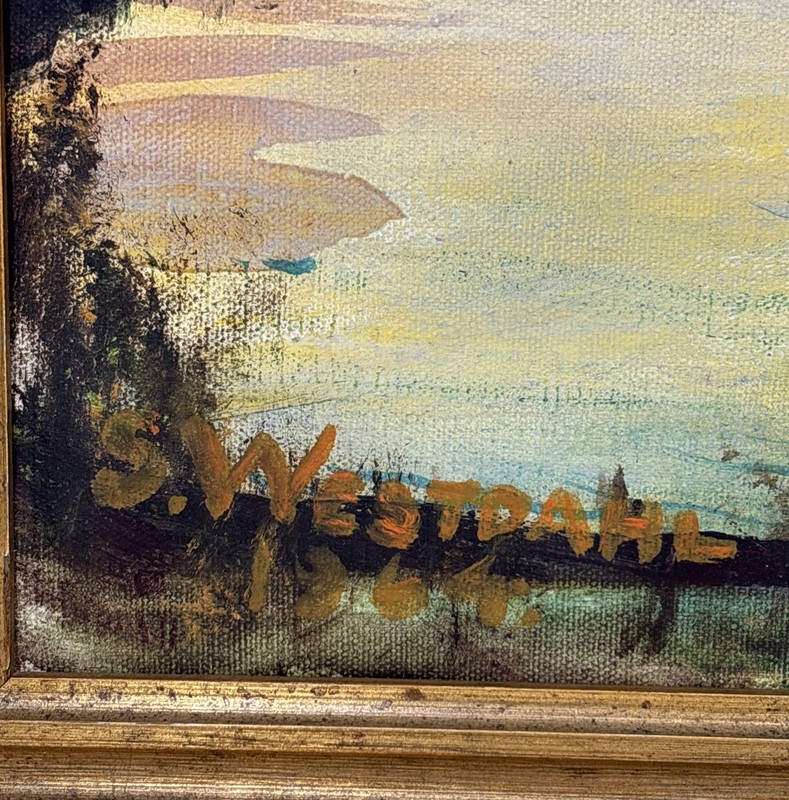 Vintage Original 1964 New York City Skyline Oil Painting Signed S. Westdahl gallery