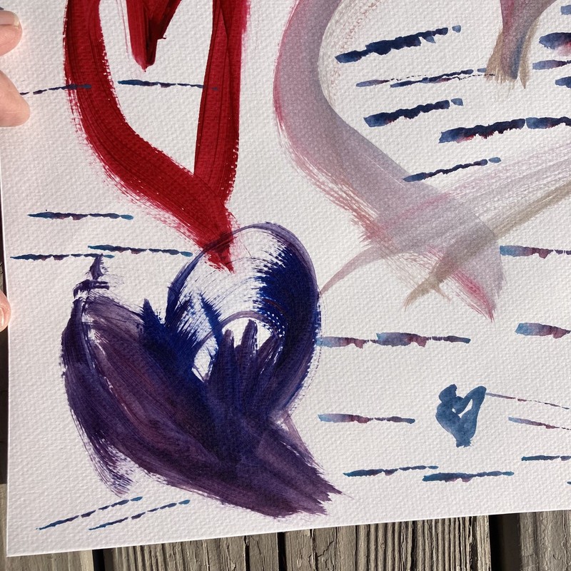 Original Art Hearts Abstract Loose Modern 11x14 by VLong gallery