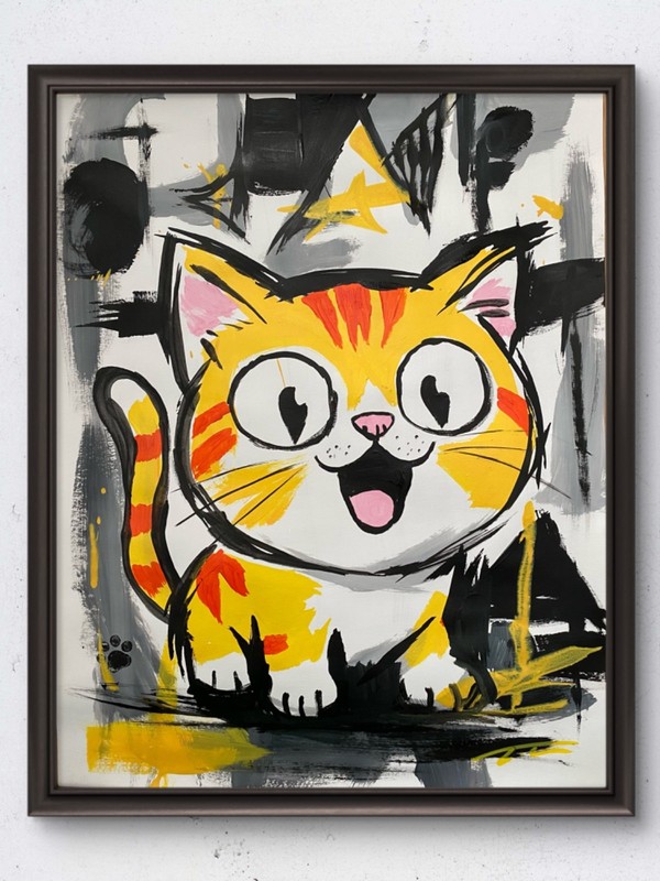 Orange Kitten Abstract Expressionist Acrylic Original Art 14×11 Paper