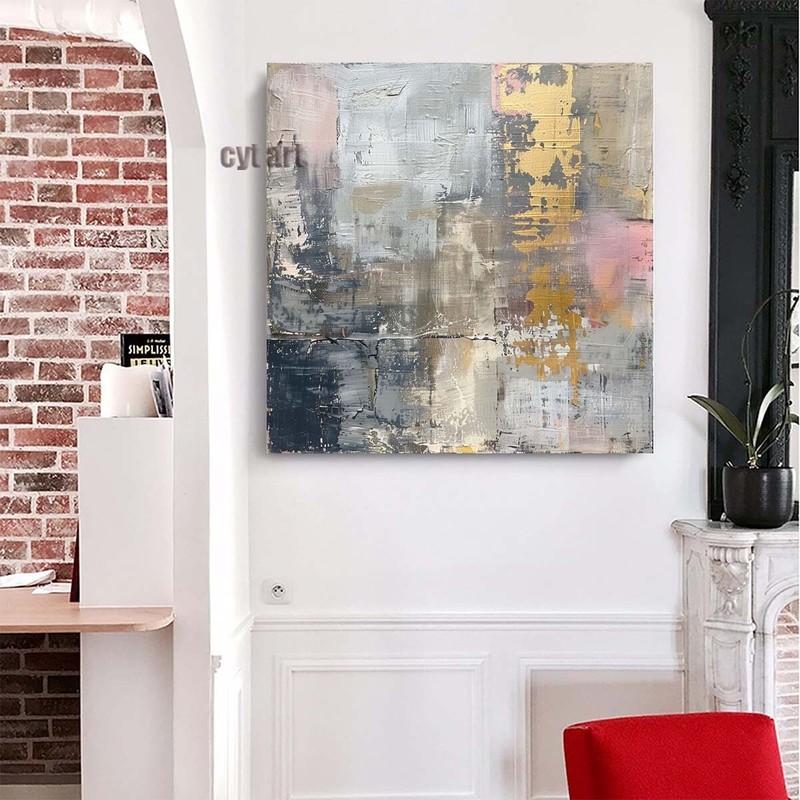 original Hand-Painted Texture Oil Painting on Canvas Abstract wall pink Gray gallery