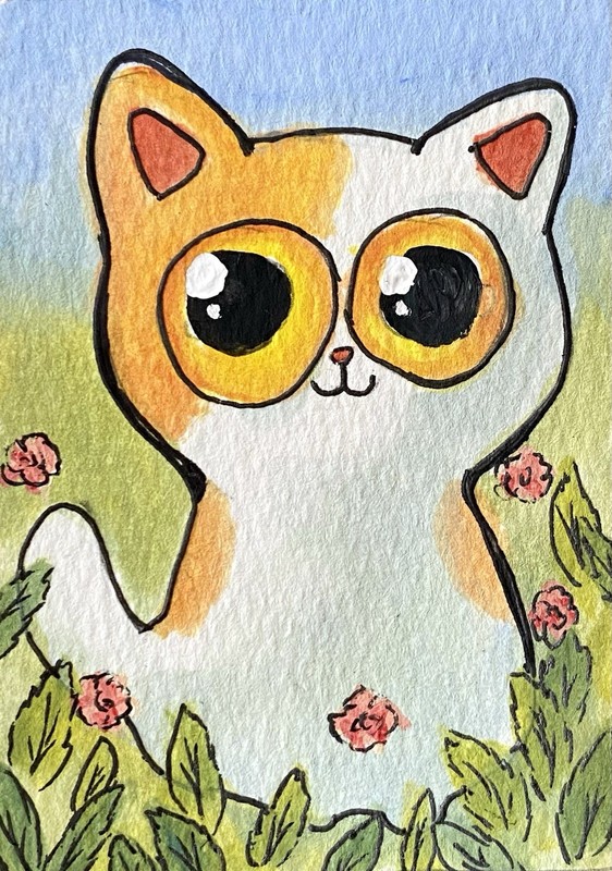 ACEO Original Mixed Media Painting Art Cat