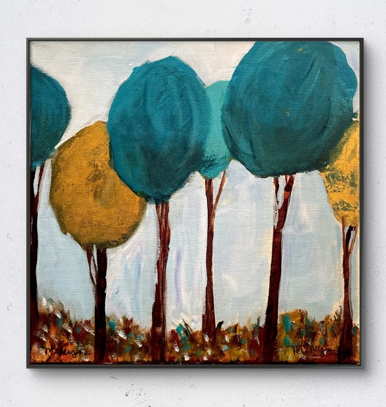 Mary Myers Original Acrylic Modern Trees Landscape 12×12 Canvas