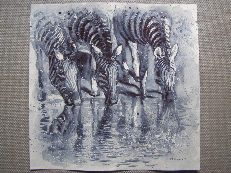 ZEBRA Animals Original Watercolor Acrylic Painting Art By Artist