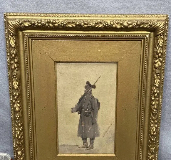 ANTIQUE FRENCH PAINTING OF A SOLDIER BY LISTED ARTIST EDOUARD DETAILLE 1848-1912 gallery