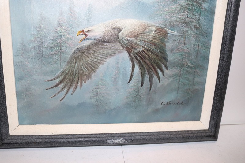 Raised Relief 3D Oil Canvas Eagle in Flight Signed C. Benolt Listed Art 20"x24" gallery