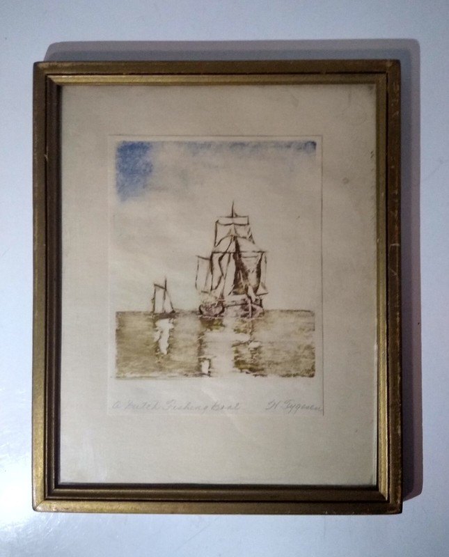 Halfred Tygesen Art: A Dutch Fishing Boat (1890-1951) Danish Canada SIGNED Sail