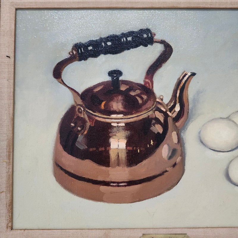 Gregory Hull Still Life Oil Painting on Canvas Copper Tea Kettle with Eggs gallery