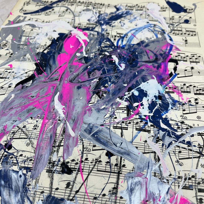Original Mixed Media Abstract Art Painting 10x13” Vivid Notes Signed #6 gallery
