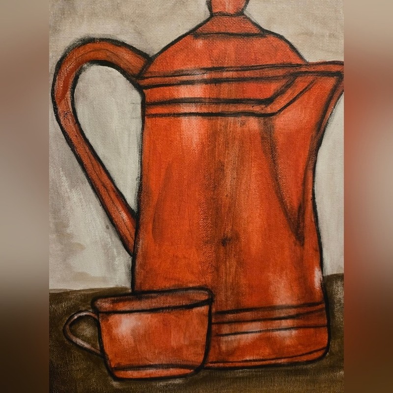 Rustic Coffee Pot and Mug Canvas Art Acrylic Paint One Of A Kind gallery