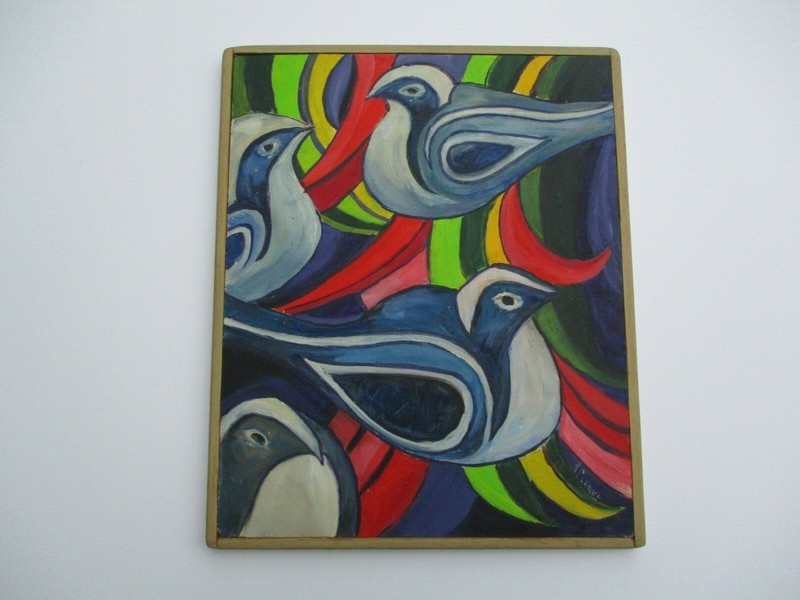 CLARKE MID CENTURY PAINTING ABSTRACT CUBIST CUBISM EXPRESSIONISM BIRDS 1950’S