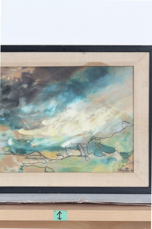 Leon Saulter Original Abstract Watercolor Painting Blue Ocean Sea Shore Art gallery
