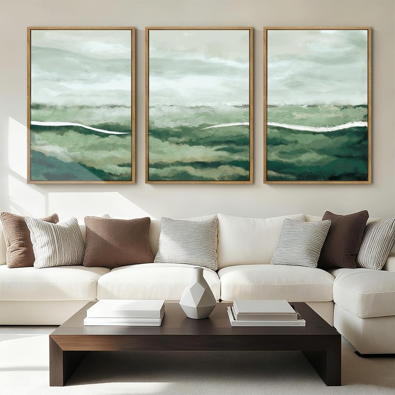 ANHUIB 3-Piece Green Abstract Wall Art Set 16x24 Inch Canvas Decor
