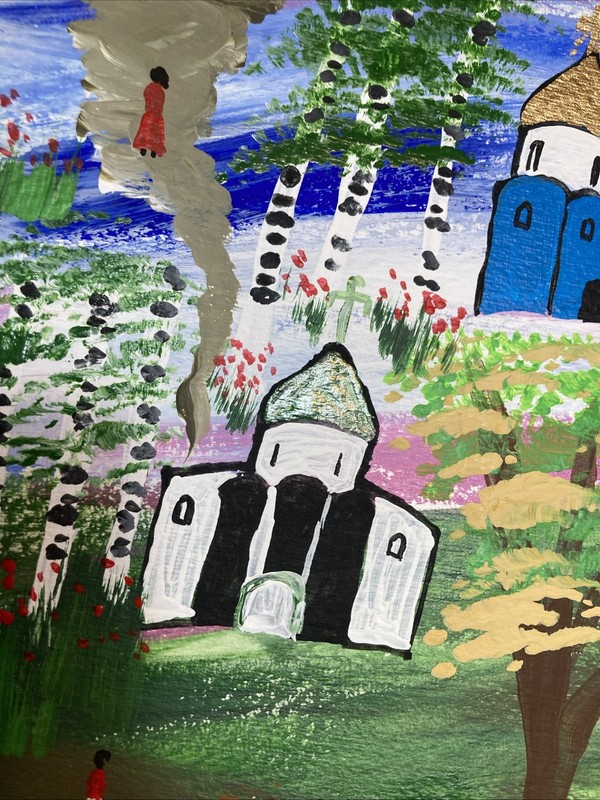 Original Painting Russian Eastern Orthodox Church Flower Tree Country Landscape gallery
