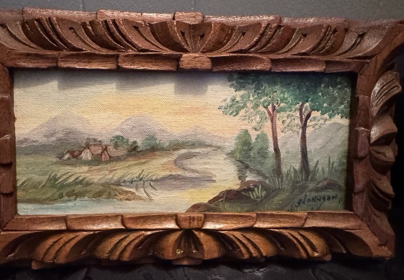 Vintage Landscape Painting In Wood Carved Frame gallery