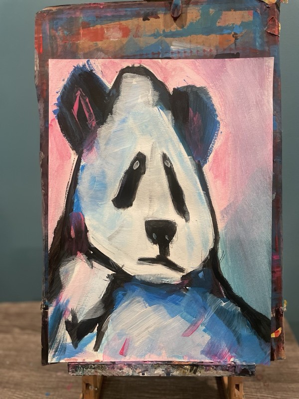 Original Abstract Panda Bear Acrylic Painting Signed Contemporary Art on Canvas