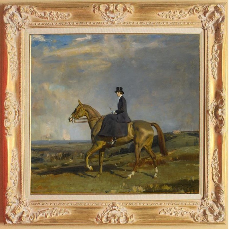 Handmade Old Master-Art Antique Oil Painting women horse on canvas