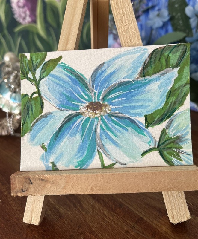 ACEO Original Bright Color Floral Painting In Watercolor By Nicole Tiffany Art