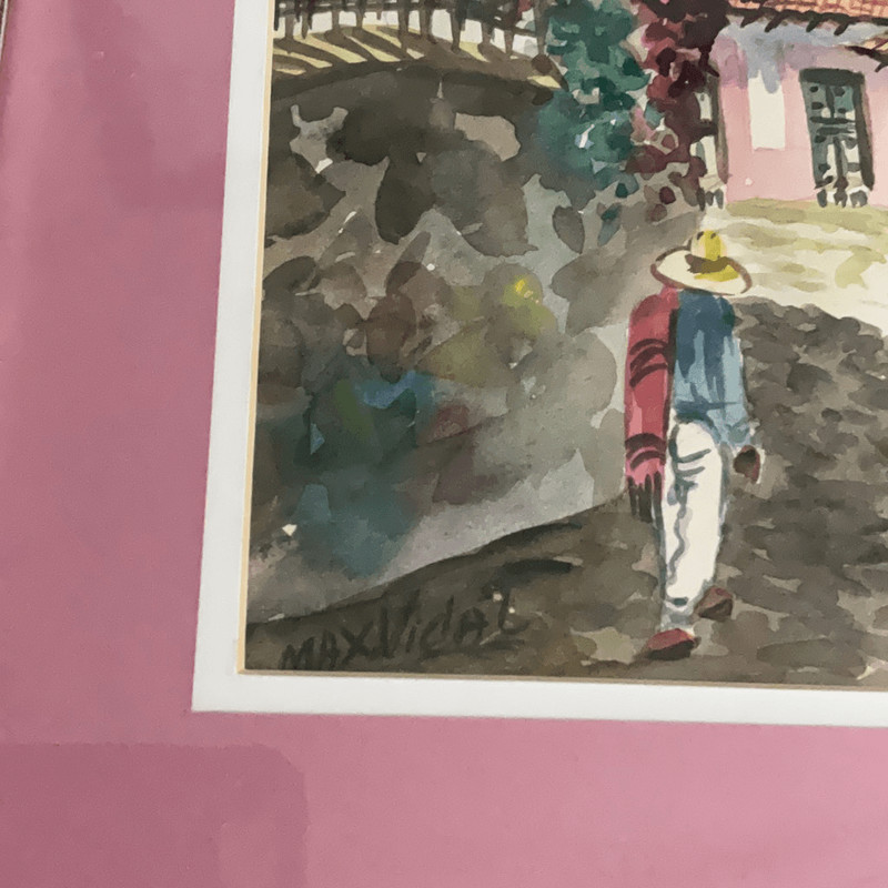 Max Vidal Matted Framed Mid Century Watercolor Fine Art Signed Spanish 13.75”x17 gallery