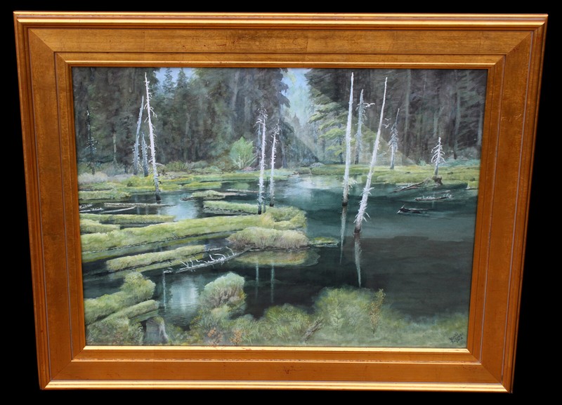 VINTAGE CALIFORNIA WATERCOLOR LANDSCAPE PAINTING BROOKS BLOOMER LISTED ARTIST