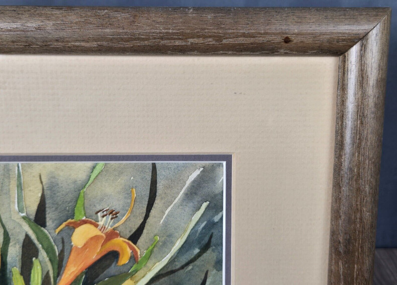Lu Fuller, Kansas Tiger Lily still life original watercolor painting framed gallery