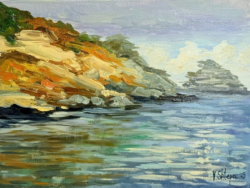 Seascape Original Oil Painting Mountains Wall Art Nautical Plein Air 7.5×10 in