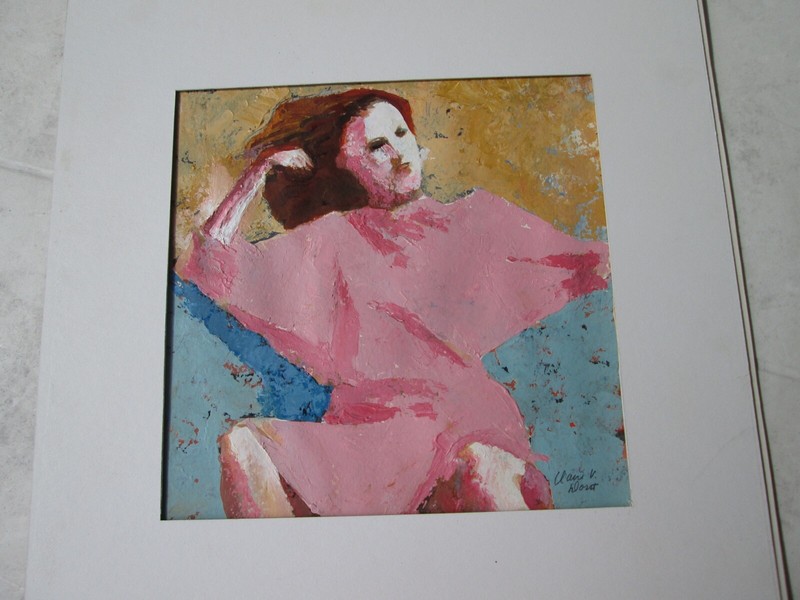 GIRL IN PINK DRESS / ORGINAL ACRYLIC / 18″ X 18″ / CLAIRE DORST, ARTIST