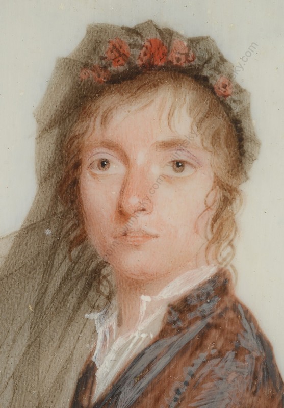 De Vigneux (pupil of Isabey) "Lady in violet costume", fine miniature, ca. 1800 gallery