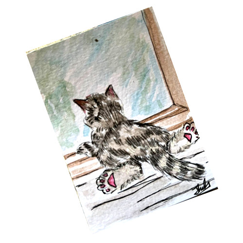 ACEO ART ORIGINAL Acrylic Painting hand CAT signed pet SRI LANKA NEW gallery