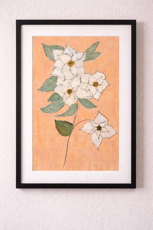 Original Magnolia Botanical Folk Art | 9x6 Mixed Media on Paper