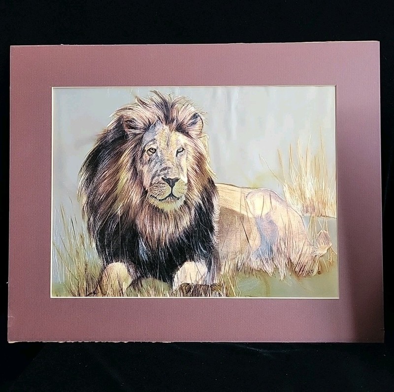 CAROLE HOSS «Pride Leader» LION GOLD FOIL ART EMBOSSED LITHOGRAPH Signed
