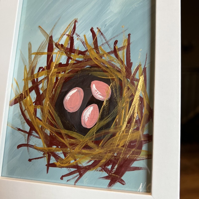 Easter,nest,bird , original,miniature Painting,small,mini, Framed gallery