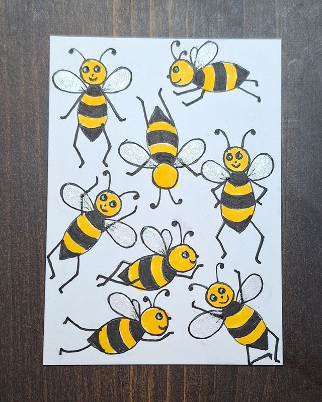 ACEO Original Honey Bees Cartoon Watercolor Painting by Sandrajean Smith