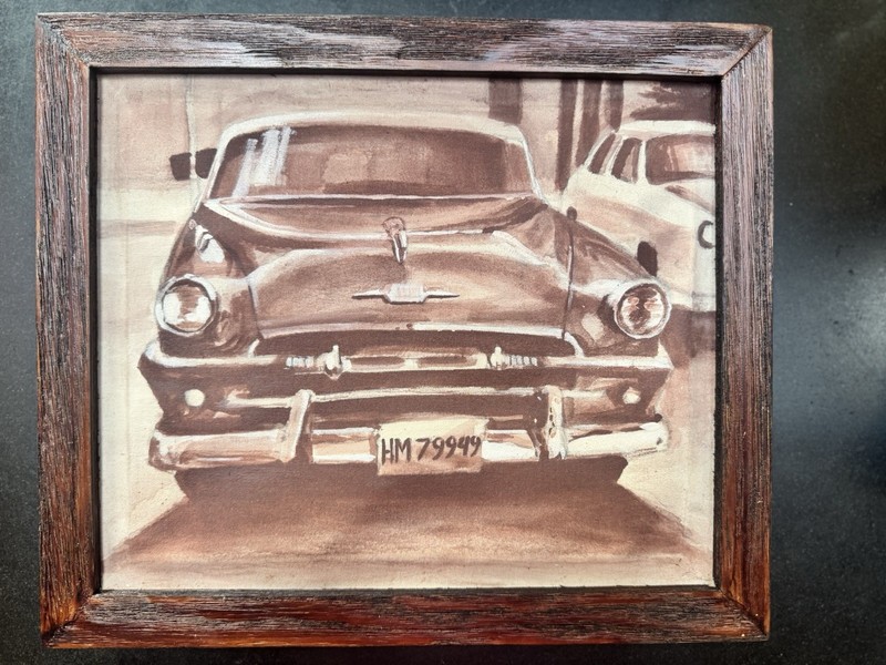 Original Cuban Oil Painting Of American Classic Car On Streets Of Havana Framed