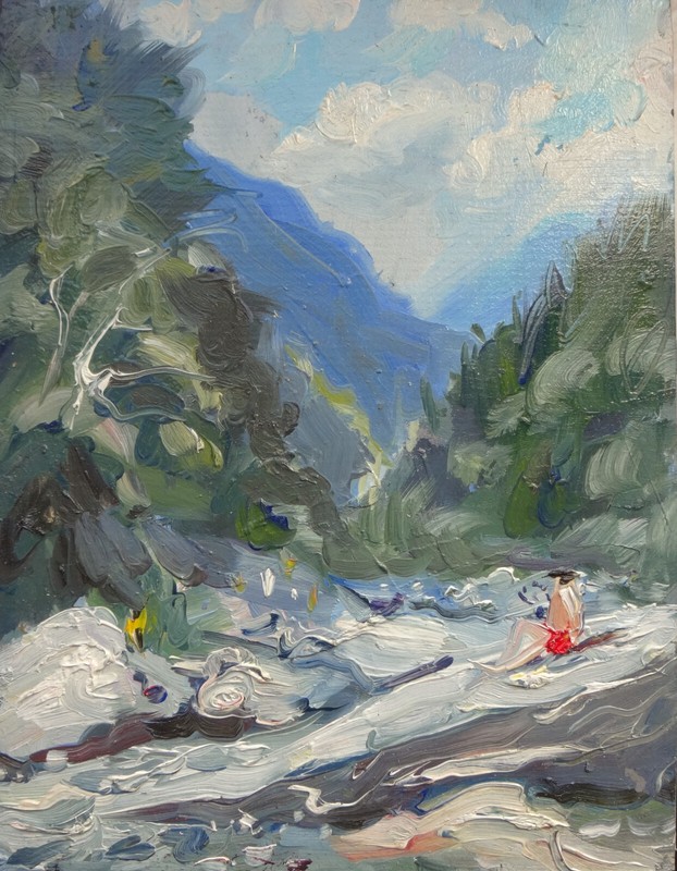 GERRY MILLER – «Landscape Tiscino». Oil painting on cardboard. 16..5x21cm