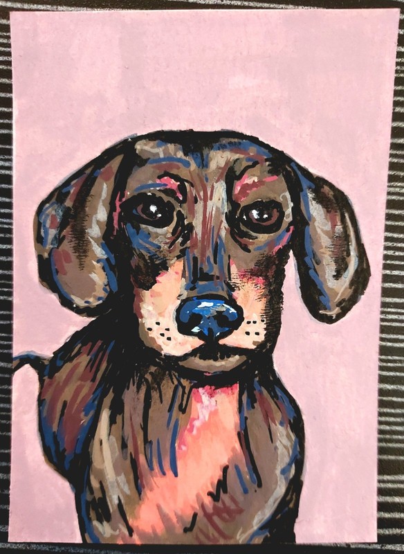 ACEO, Original Small Dog Portrait Painting, Illustration Art
