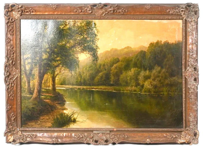 Antique Painting, Oil, C. F. Williams, THAMES RIVER, Gilded Gesso Frame, 1800s!