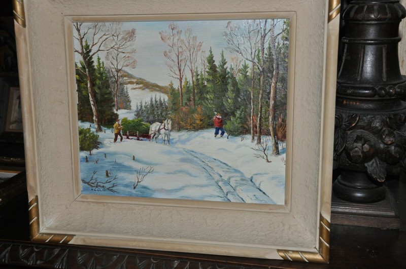 Christmas tree gathering, horse and sled Beautiful Painting by Mc Chute gallery