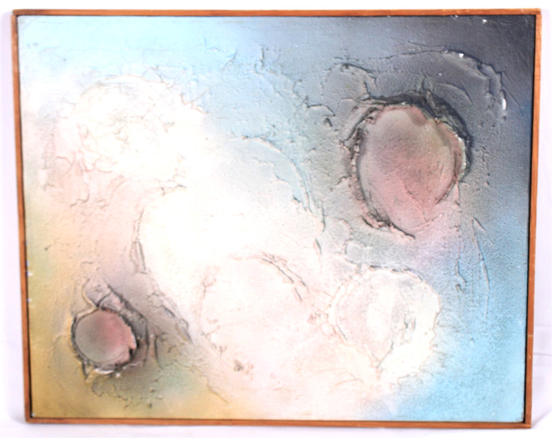 Mid Century Modern Abstract Moonscape Painting Crater Texture Large MCM Unsigned gallery