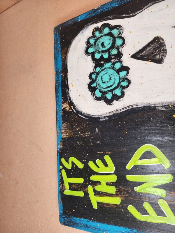 R.E.M. "It's The End Of The World.." Hand Painted Wooden Art 11" X 17" Skeleton gallery