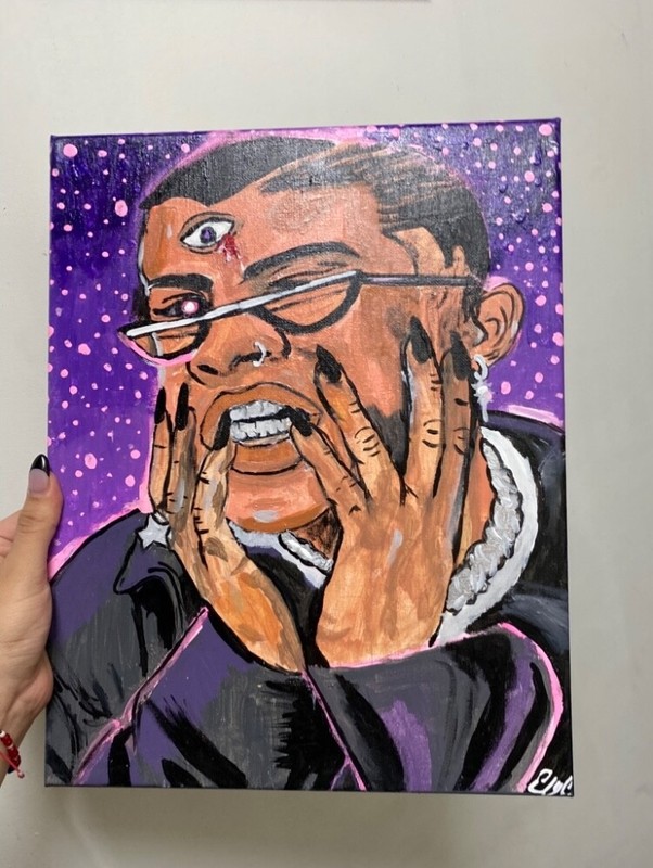 Bad Bunny x100pre Abstract Acrylic 11”x14” Canvas Painting 