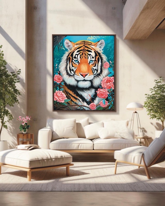 Original Acrylic Tiger Painting 48x60in Framed Large Hand Painted Wildlife Art gallery
